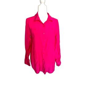 Van Heusen Bright Pink Button Down Shirt Light Fabric, Drapes Beautifully Size L